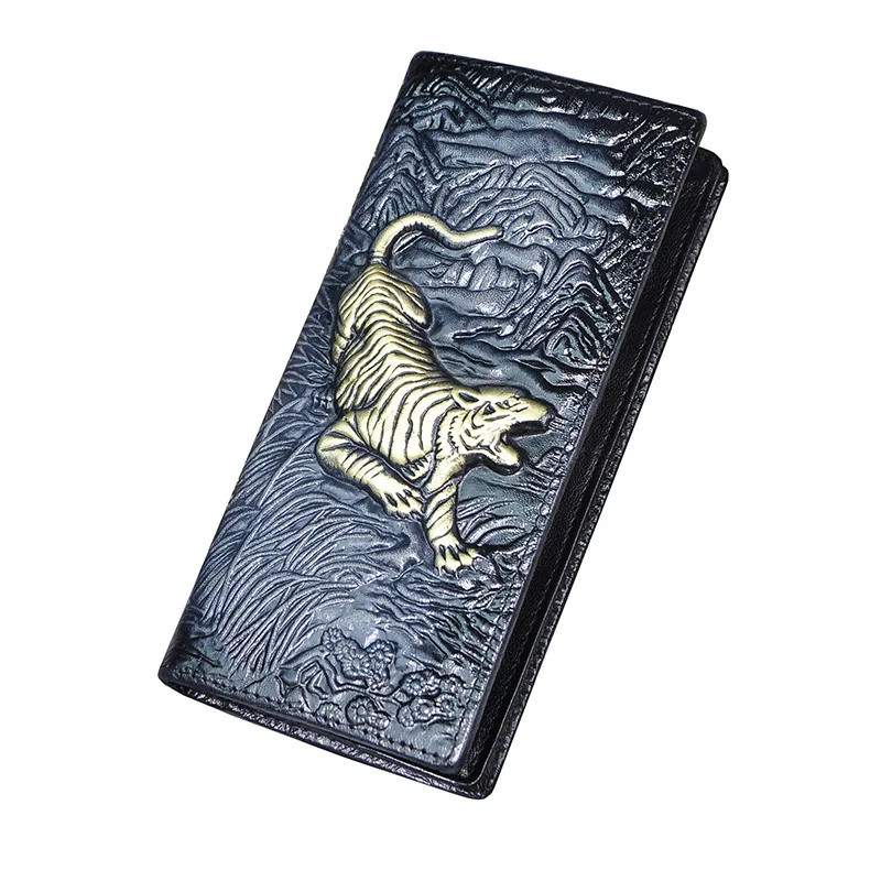 Tiger Pattern Genuine Leather Wallet Men Chinese Style Cow Leather Purse Male Card Holder Cowhide Clutch Bag