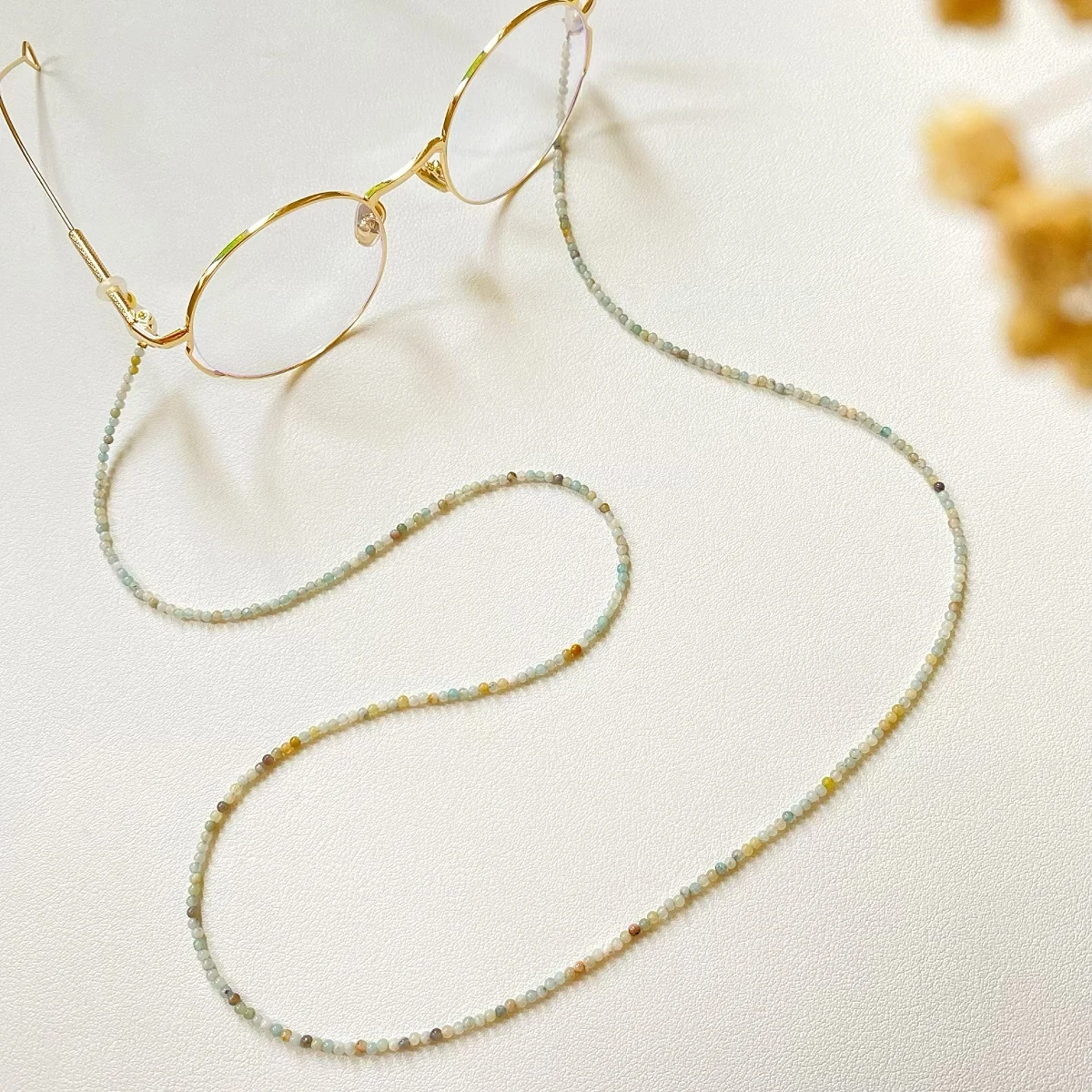 

l Stone Eyeglass Chain Nelace Women's Faion Ele round Bead Clavicle Chain Versatile Sunglasses Earphone Anti-Lo...