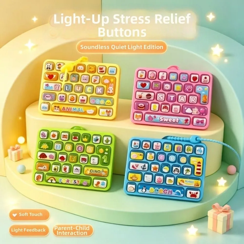 Cartoon 26 Keys Keyboard Keychain Mini Animals Keyboard Clicker Keychain with Lights Pressable Keys Sensory Clicker Travel Use