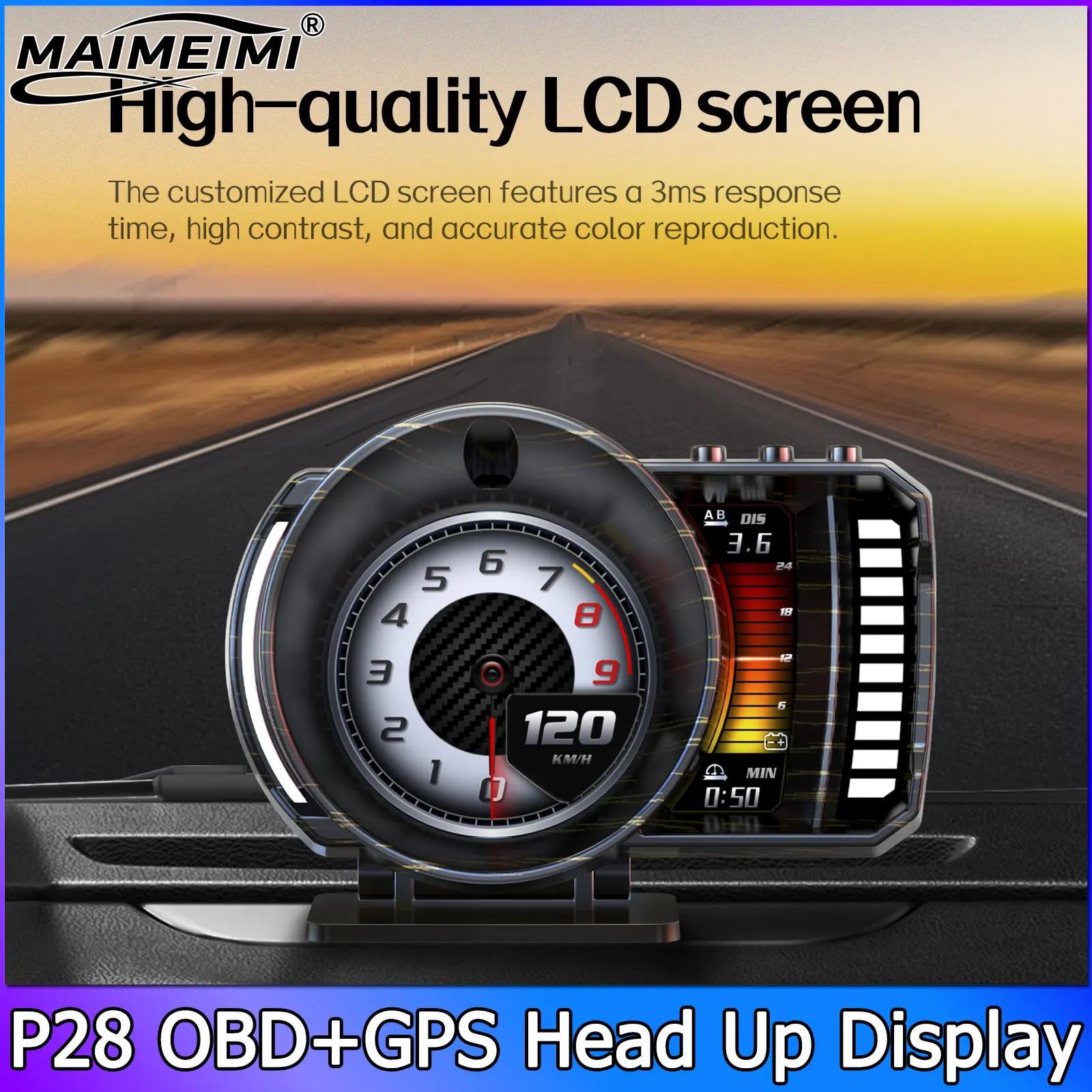 P28 OBD2 GPS Double Systems Meter Speedometer Head-Up Display Multi-Function LCD Instrument Display Water Temperature Meter view 3