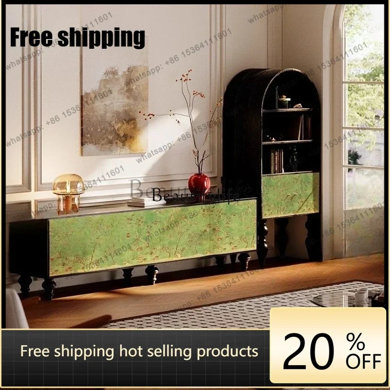 Factory Direct  French Retro Solid Wood TV Cabinet Floral Living Room Combination High-Legged Hall Cabinet