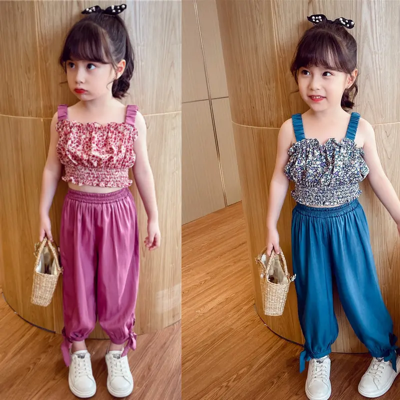 

Girls' Suit, Floral Camisole Top, Loose Breathable Trousers, Summer Dress, New Style