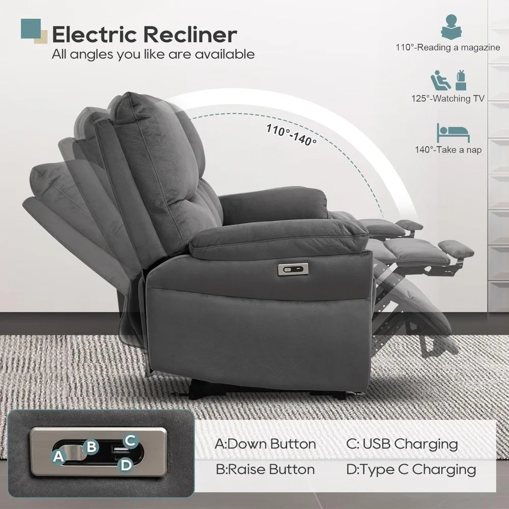 Power Reclining Sofa, Reclining Sofa Drop Down Table, Cup Holder and USB Port, Recliner Sofa 3 Seater,Wall Hugger Sofa Recliner