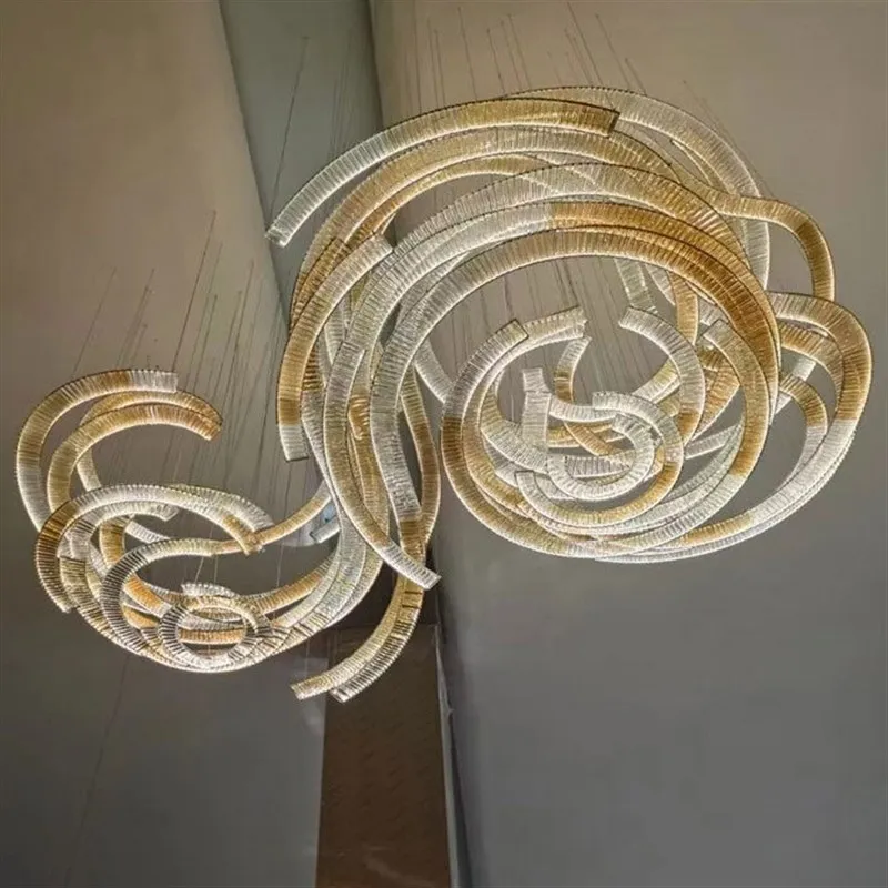Hotel Large Ribbon Chandelier Reception Hall Banquet Hall Pendant Light Custom Creative Crystal Art Ribbon Lobby Chandelier