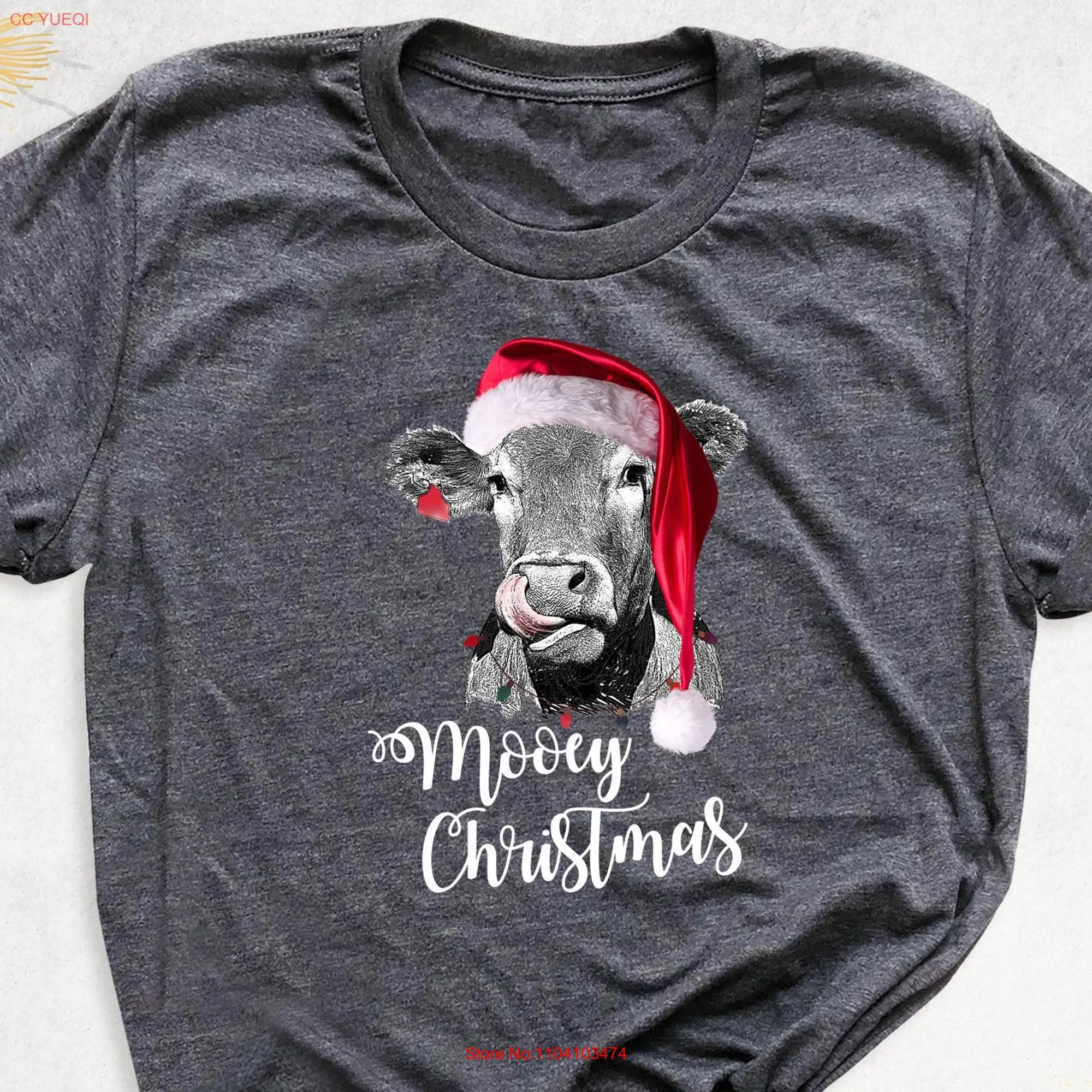 Mooey Christmas T Shirt Cow Merry Heifer Highland Farm Funny Holiday long or short sleeves