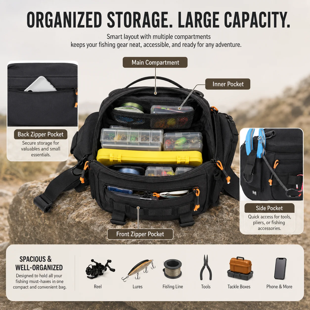 Geestock Sport Lure Fishing Bag Fishing Chest Waist Bag Water Resistant Tackle Storage Outdoor Pack For Men Camping Hiking Cycli