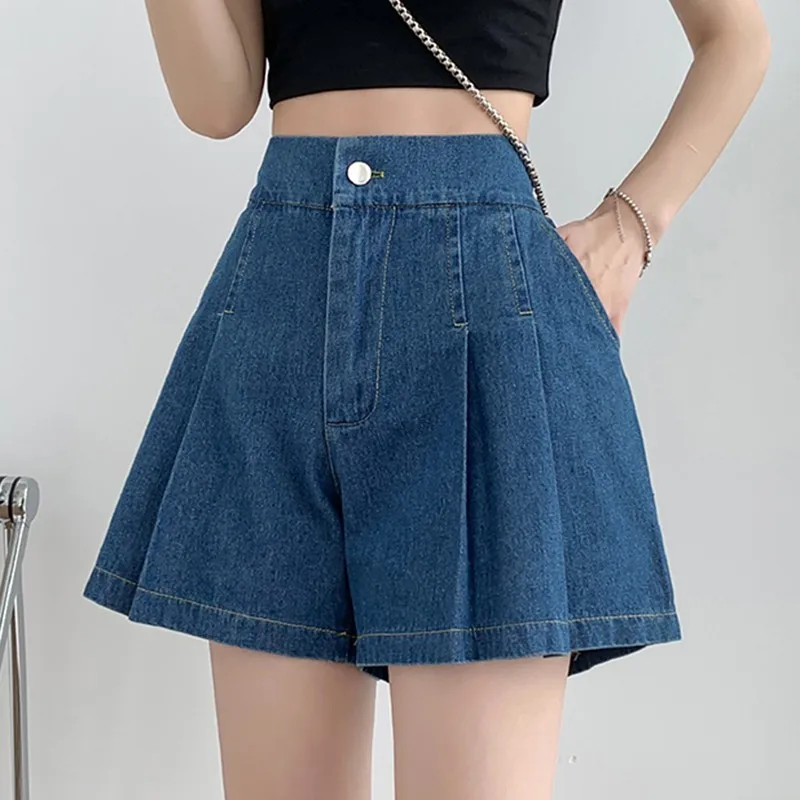 High Waist Casual Denim Shorts Women New Arrival 2024 Summer Korean Style Solid Color Basics Female Short Jeans W1712