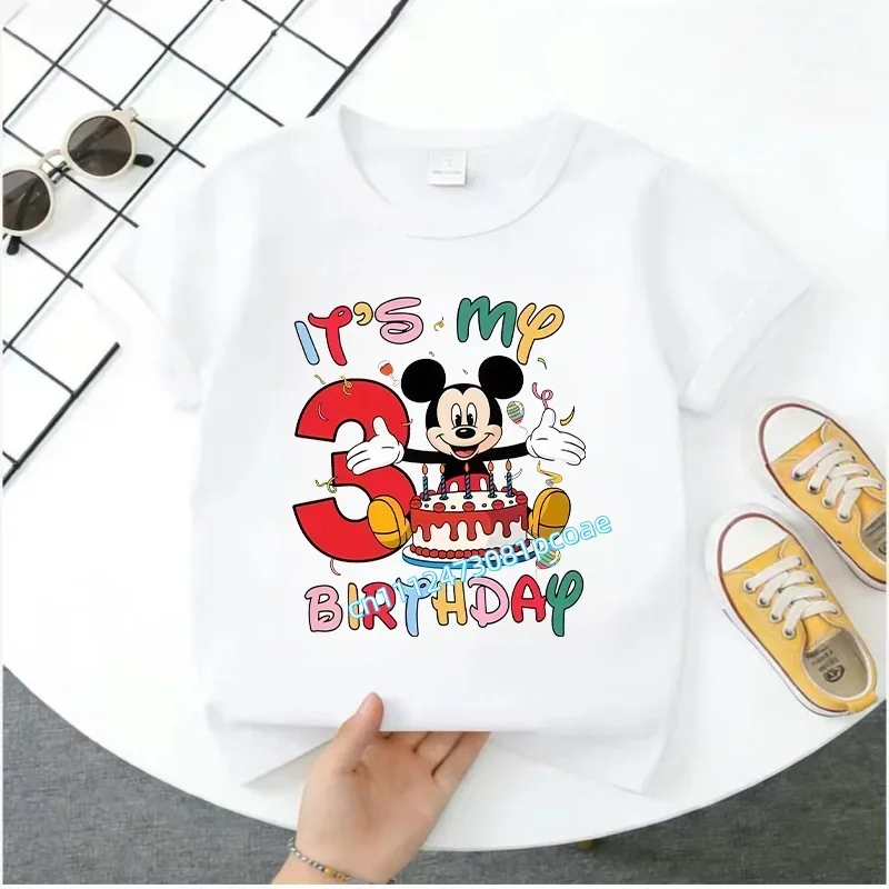 Mickey Mouse Child Birthday Clothes Girl Boy Number T Shirt Cartoon Print Kids Tee Baby Top Summer Infant Cute Short Sleeve Gift