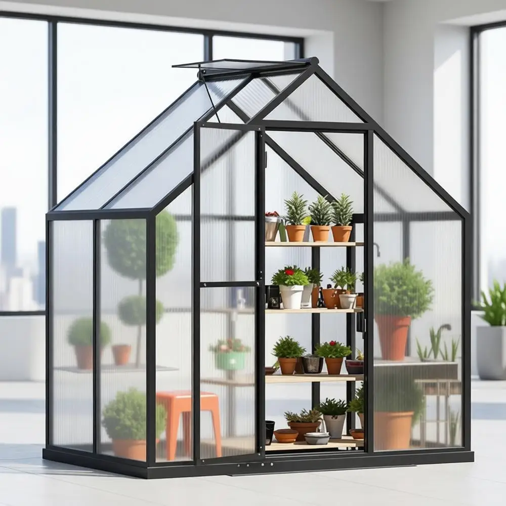 

Compact Outdoor Greenhouse, 6x4FT, Walk-In Design, Aluminum Frame, Electronic Thermometer, Weather Resistant for Garden Plants a