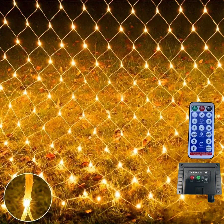 

1 шт. светодиодная сетчатая лампа на солнечной энергии 96/192 LED, украшение для сада, балкона, дерева, крыши, идеально подходит для свадеб, дней рождения, праздников.