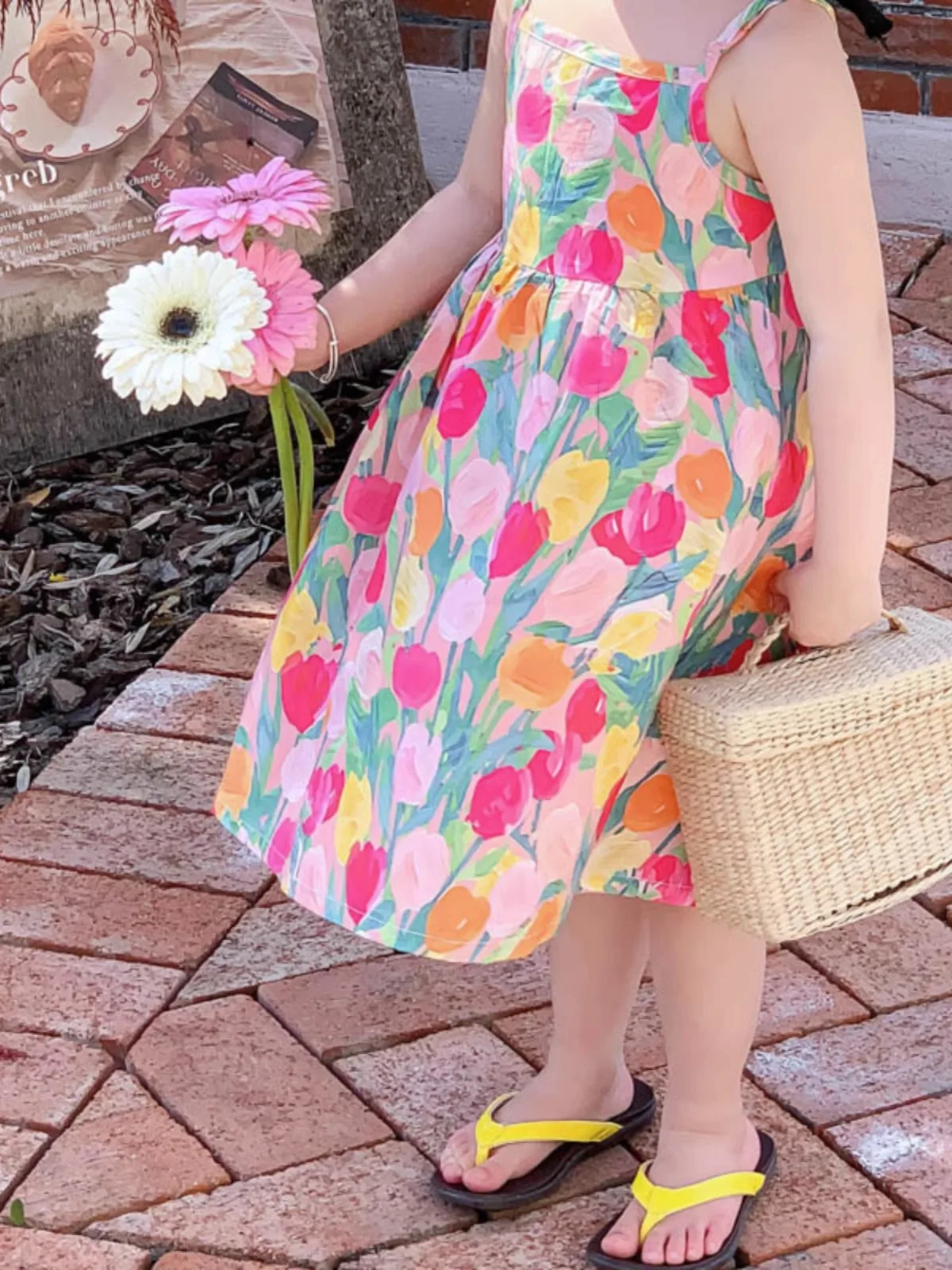 n Beach Dr للفتيات الصيف الكورية Sle حزام سترة Dr عطلة ارتداء الأزهار طباعة قطعتين مجموعة للأطفال