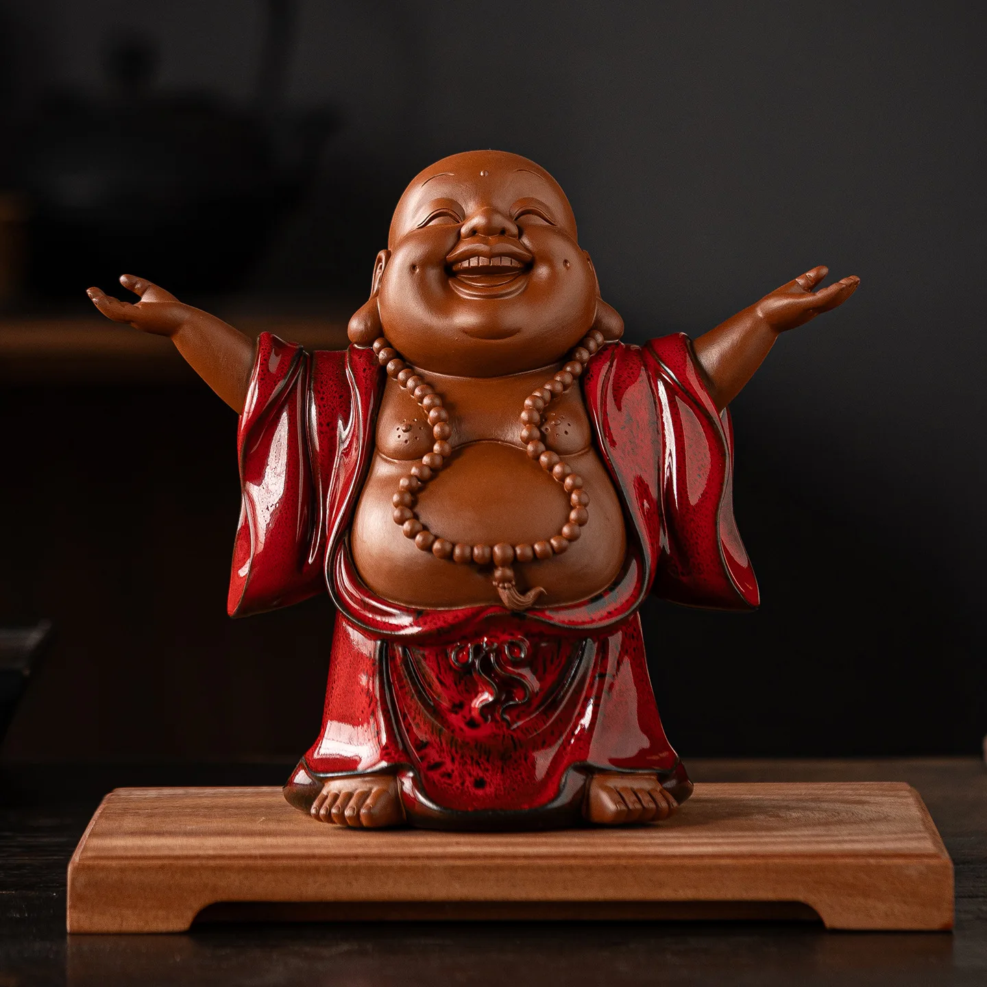 HYS Chinese Zen Maitreya Buddha Ornament Ceramic Laughing Buddha Living Room Entrance Ornament Housewarming Opening view 3
