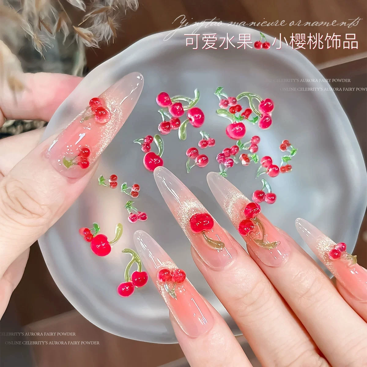 Nail Art Red Cherry - 20 adet Mini Kırmızı Kiraz Tırnak