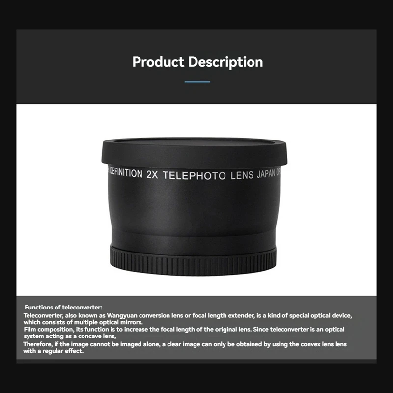 55Mm 2.0X Telephoto Lens Teleconverter Lens Digital SLR Camera Parts High-Quality Photography Accessory