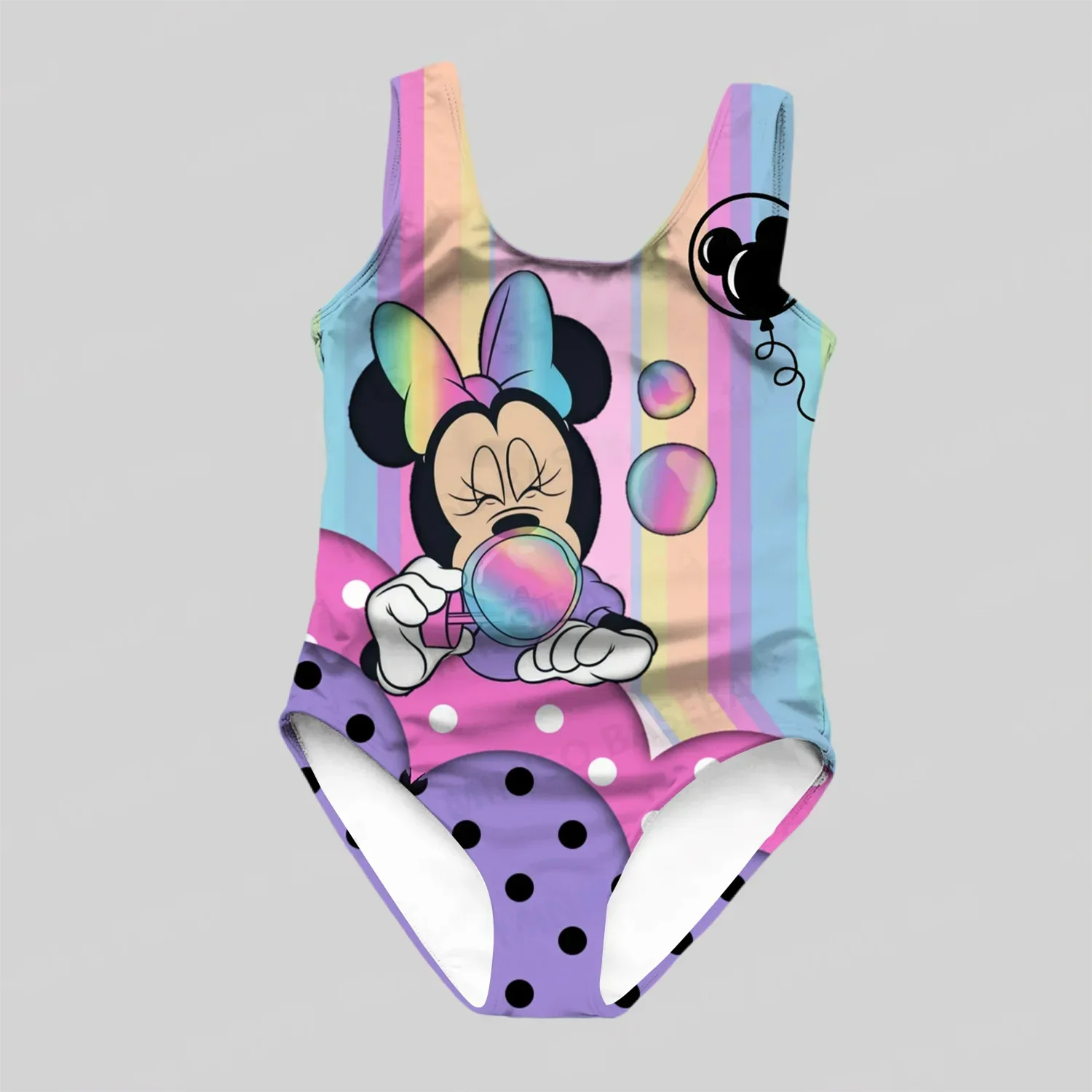 Disney Girls One Piece Swimsuit 3D Splash Ink Print One Piece Swimsuit with Cartoon Minnie Color Paint Girls and Women Summer