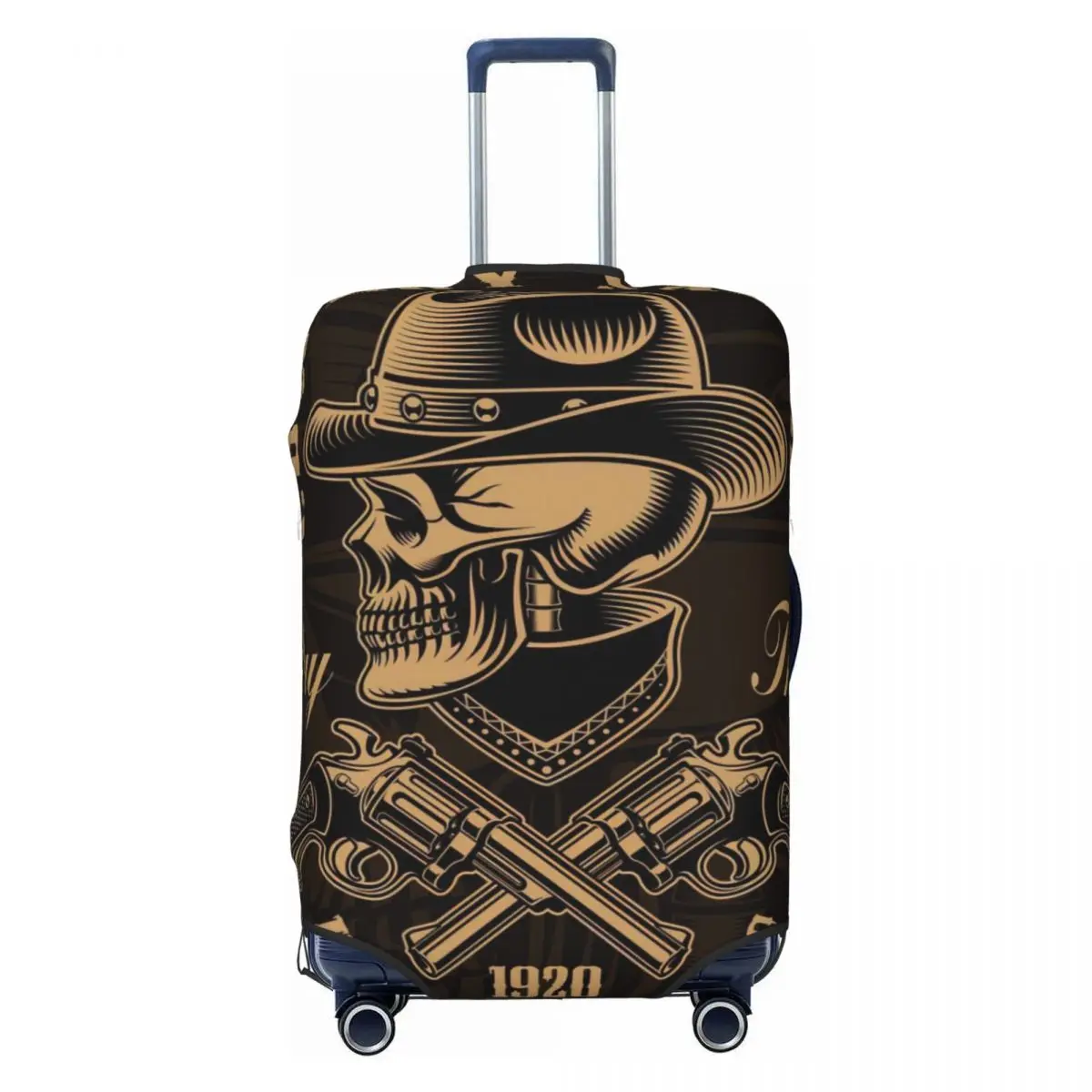 Cowboy Skull With Crossed Handguns Print Luggage Protective Dust Covers Elastic Waterproof 18-32inch Suitcase Cover