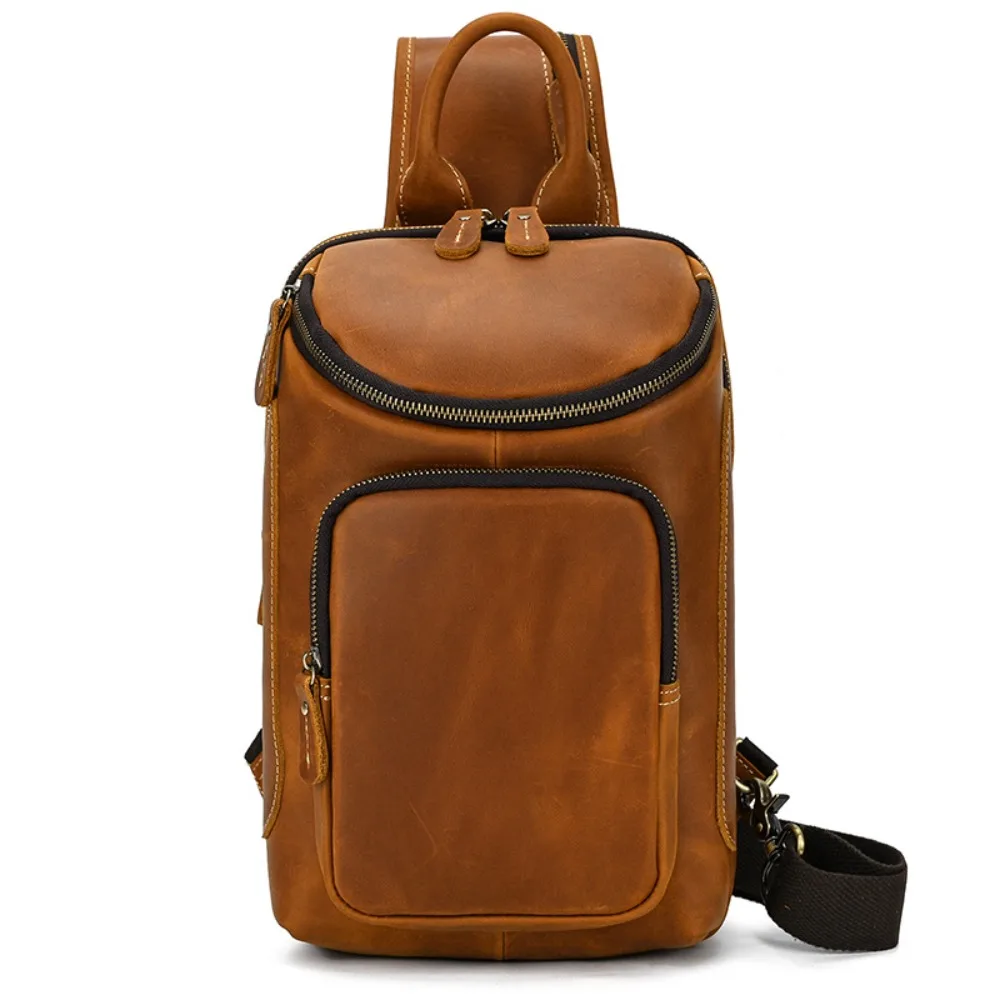 

New Men's Versatile Simple Leather Breast Retro Fashion Shoulder Bag First Layer Cowhide Capacity Multifunctional Messenger Bag