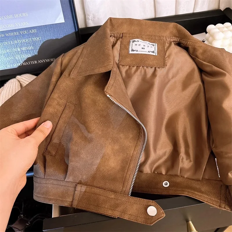 2 3 4 5 6 8 Jahre Mädchenjacke Frühling Herbst Neue Mode Kunstlederjacke für Kinder Freizeit Fleckenresistente Oberbekleidung – Detail 5