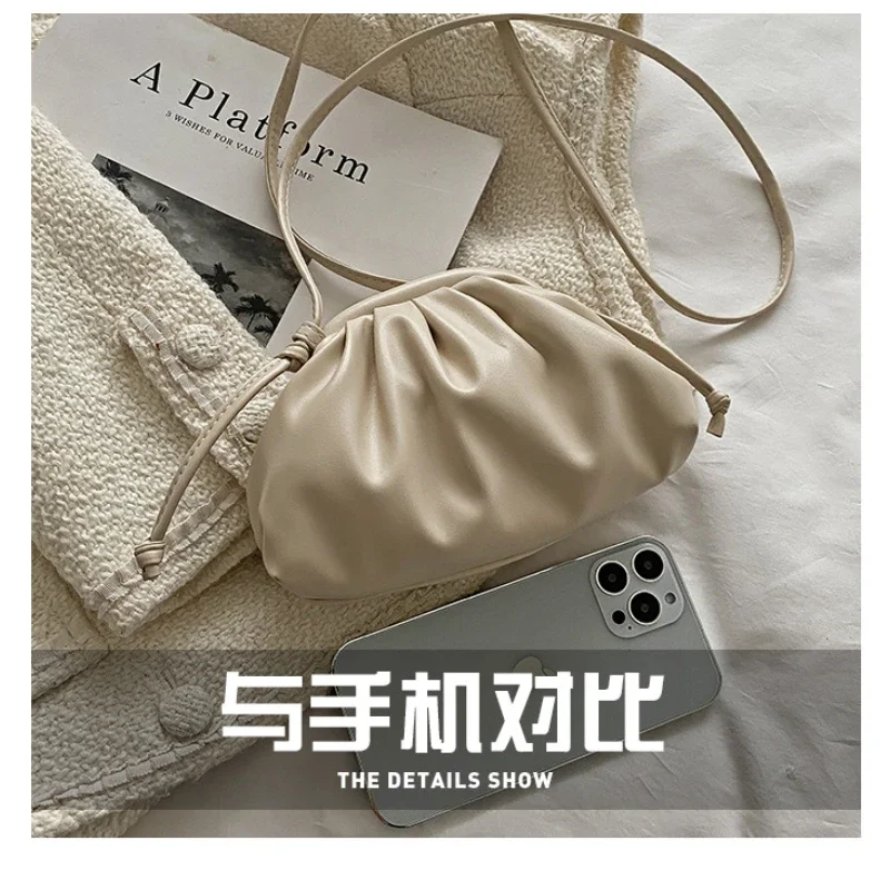 Wrinkle Soft Face PU Women\'s Bag 2023 Spring New Texture Fashion Shoulder Bag Candy Color Dumpling Bag Crossbody Small Bag