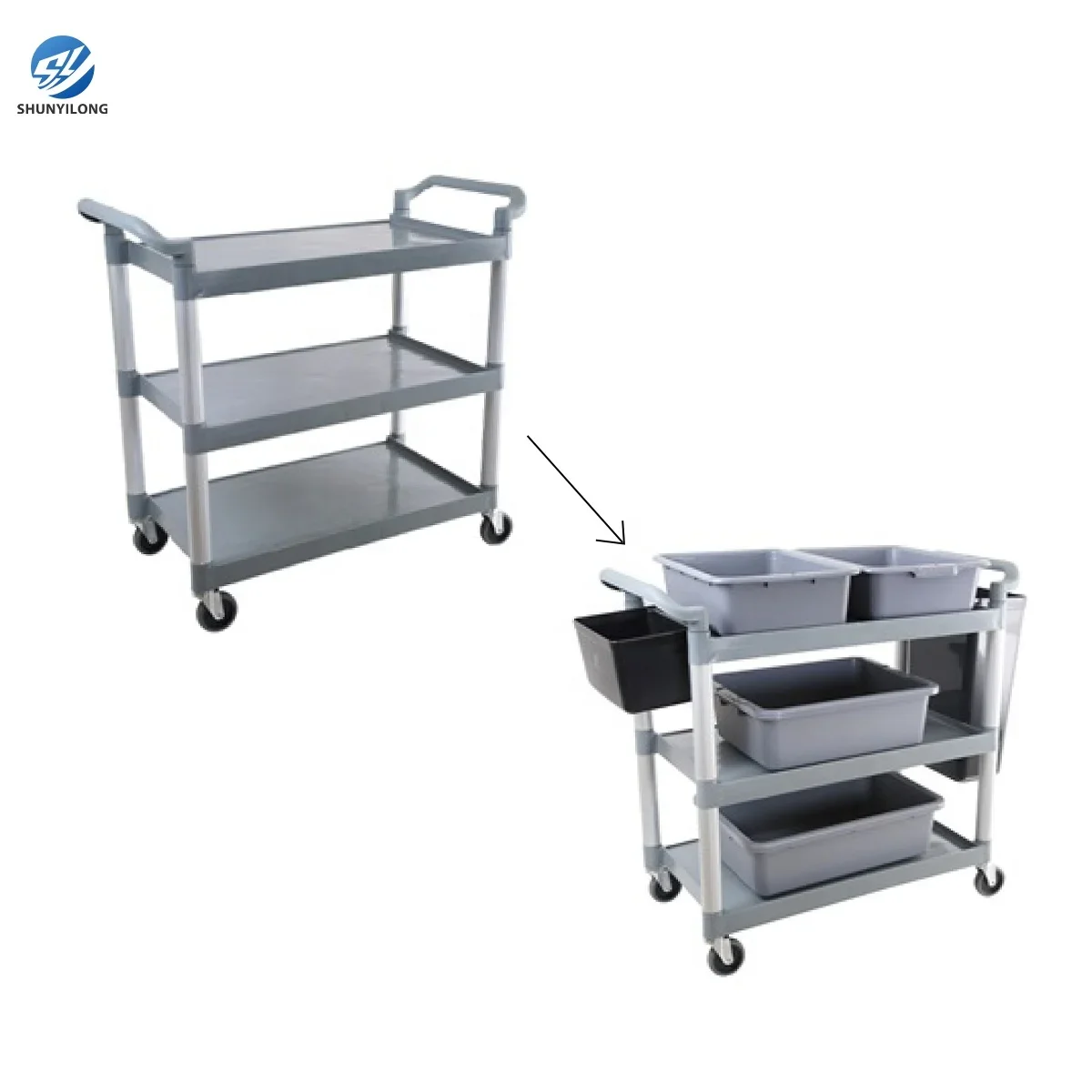 Factory Prices Utility Storage Cart With Wheels Buffet Equipment 3 Tier Plastic Service Cart Food Trolley