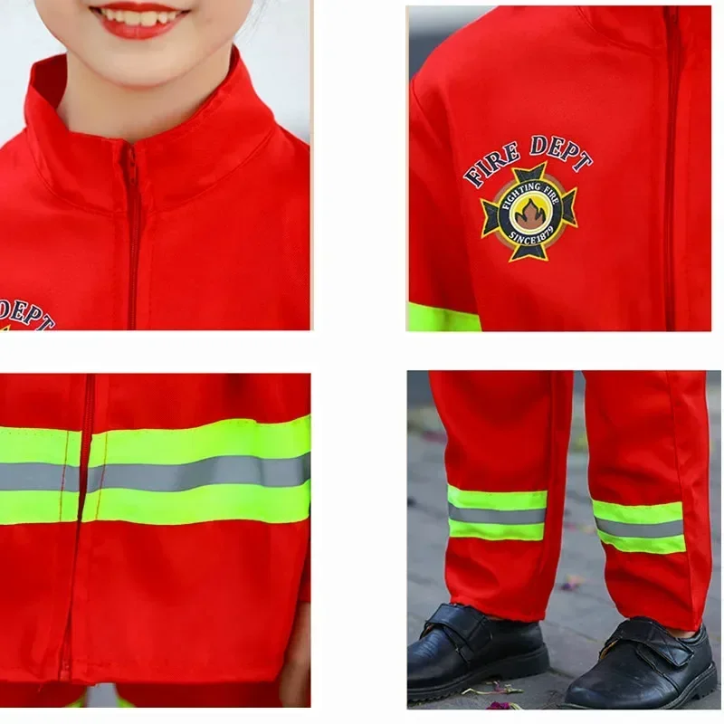 With Realistic Firefighting Toy Uniform Child Red Firefighter Zipper Costume Kids Play House Fun Party Play Costume