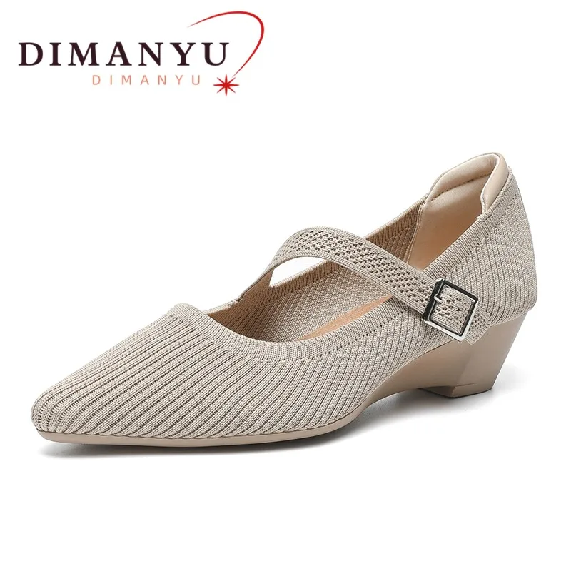 

DIMANYU Women's Mary Jane Shoes 2025 New Pointed Toe Pumps With Breathable Knit Wedges Women's Soft Sole Casual Shoes Women