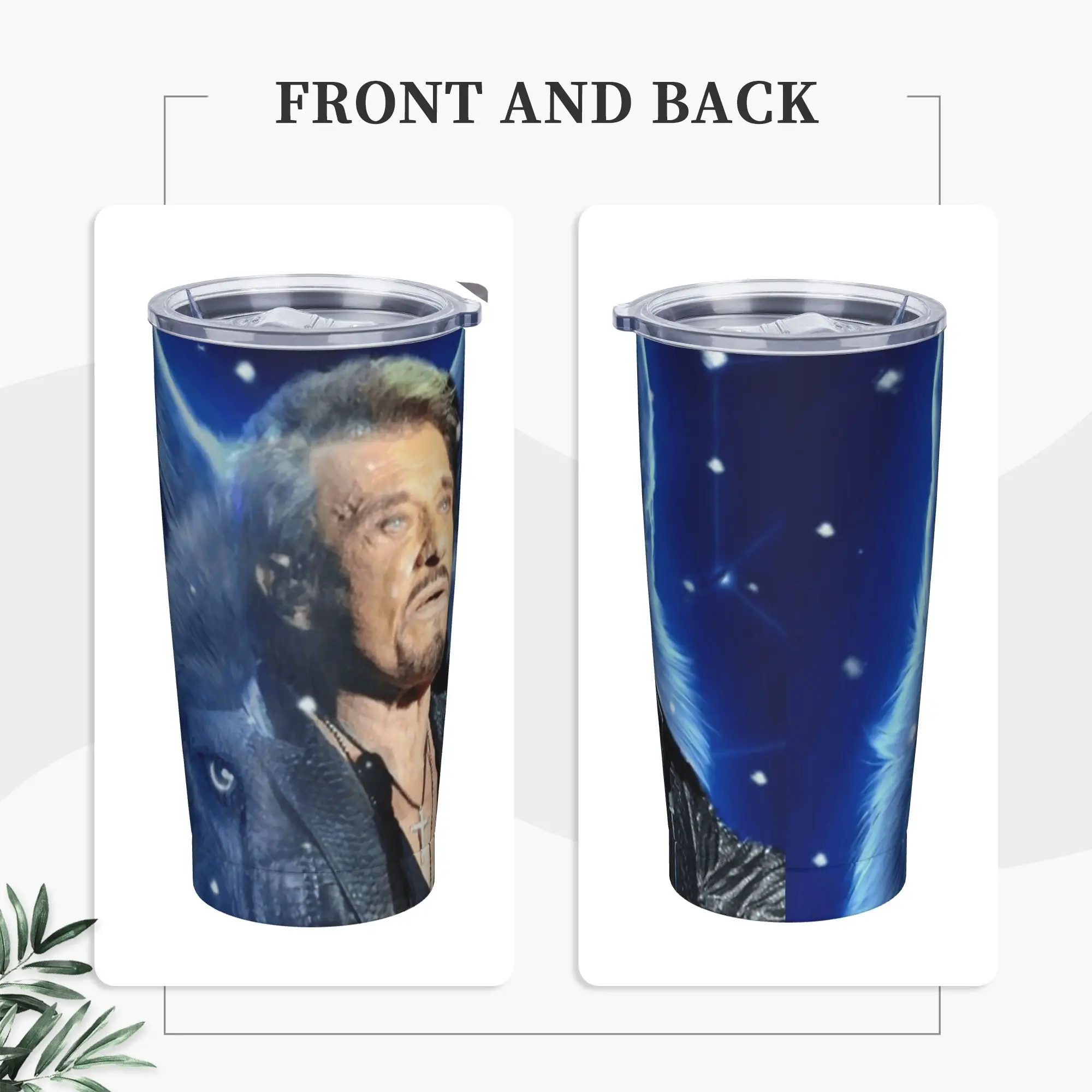 Johnny Hallyday Wolf Insulated Tumbler with Straws Lid French Singer France Vacuum Thermal Mug Office Home Car Bottle Cups, 20oz