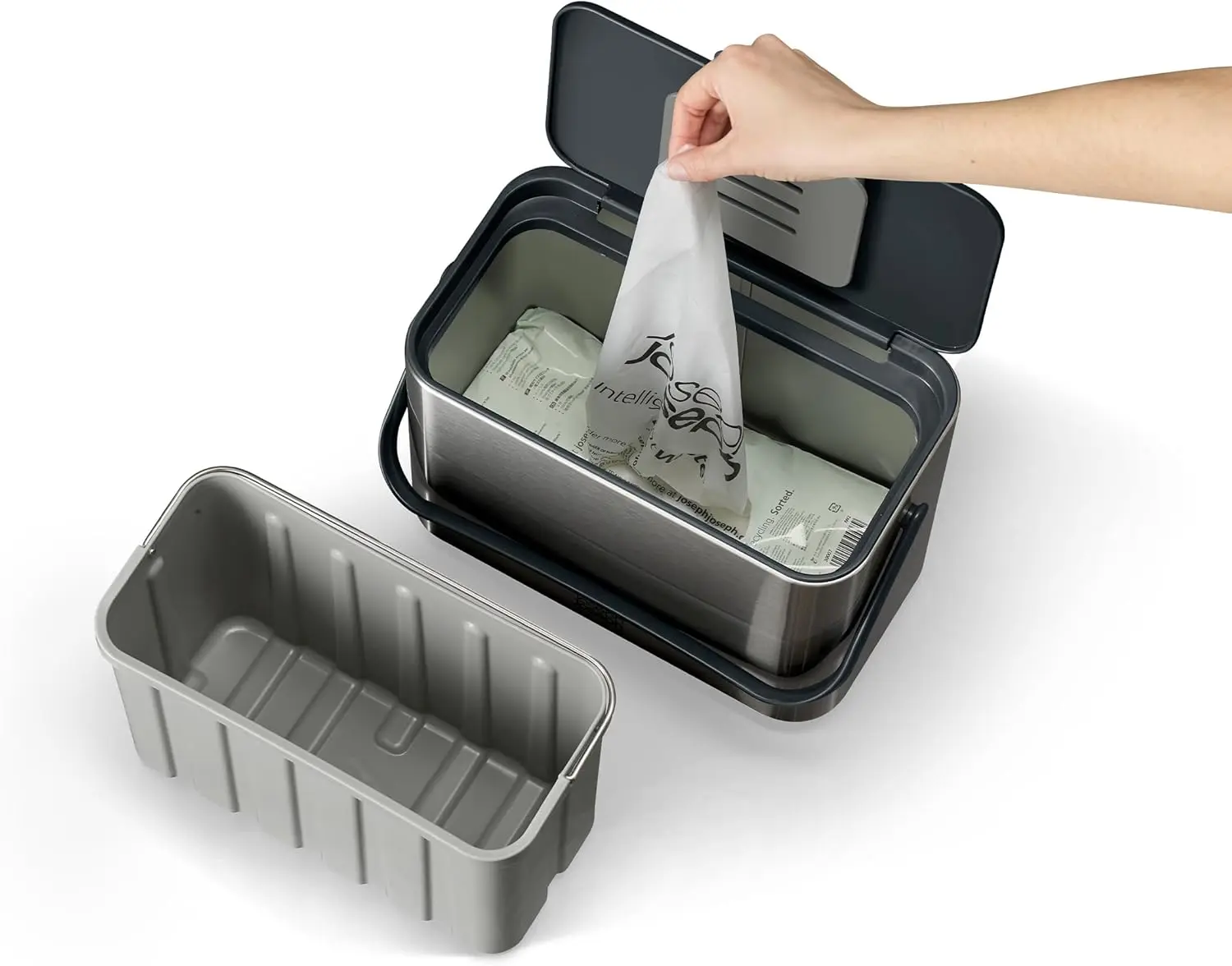 4-Liter Stainless Steel Compost Bin with Handle, Removable Bucket, Odor Filter & Liners