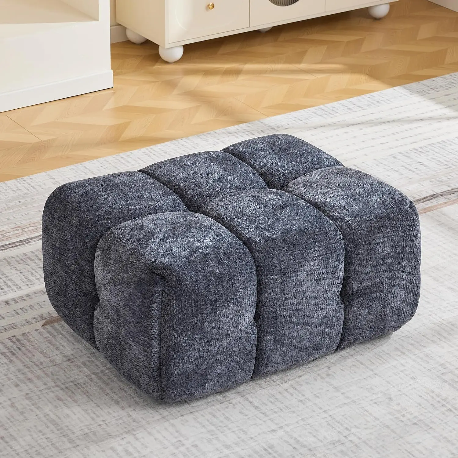 Large Upholstered Ottoman Foot Rest for Living Room Sectional Sofa, Oversized Tufted Cloud Pouf No Assembly, Blue, Customized