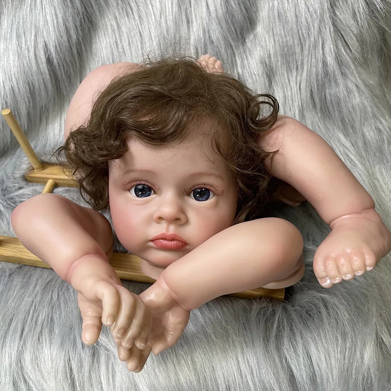 24Inch Unfinished Painted Rooted Hair Tutti Reborn Baby Vinly Kit 3D Skin Visible Veins with Cloth Body and Eye