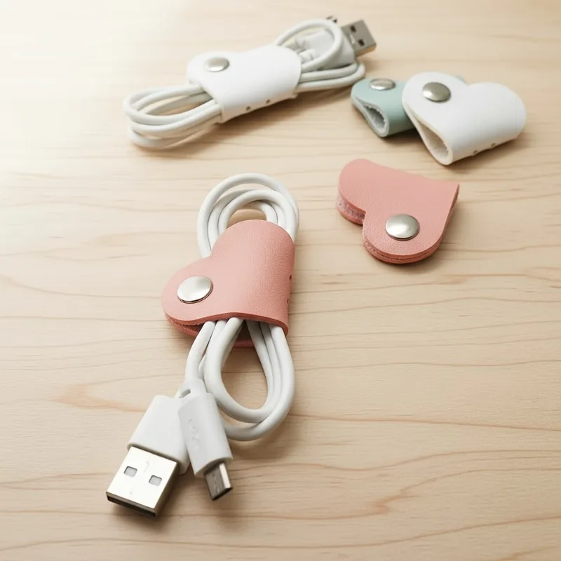 2Pcs Random Color Heart Shaped Cable Organizer, Soft Durable Wire Holder, Easy Use Anti-Tangle Cord Winder, Fashion Design