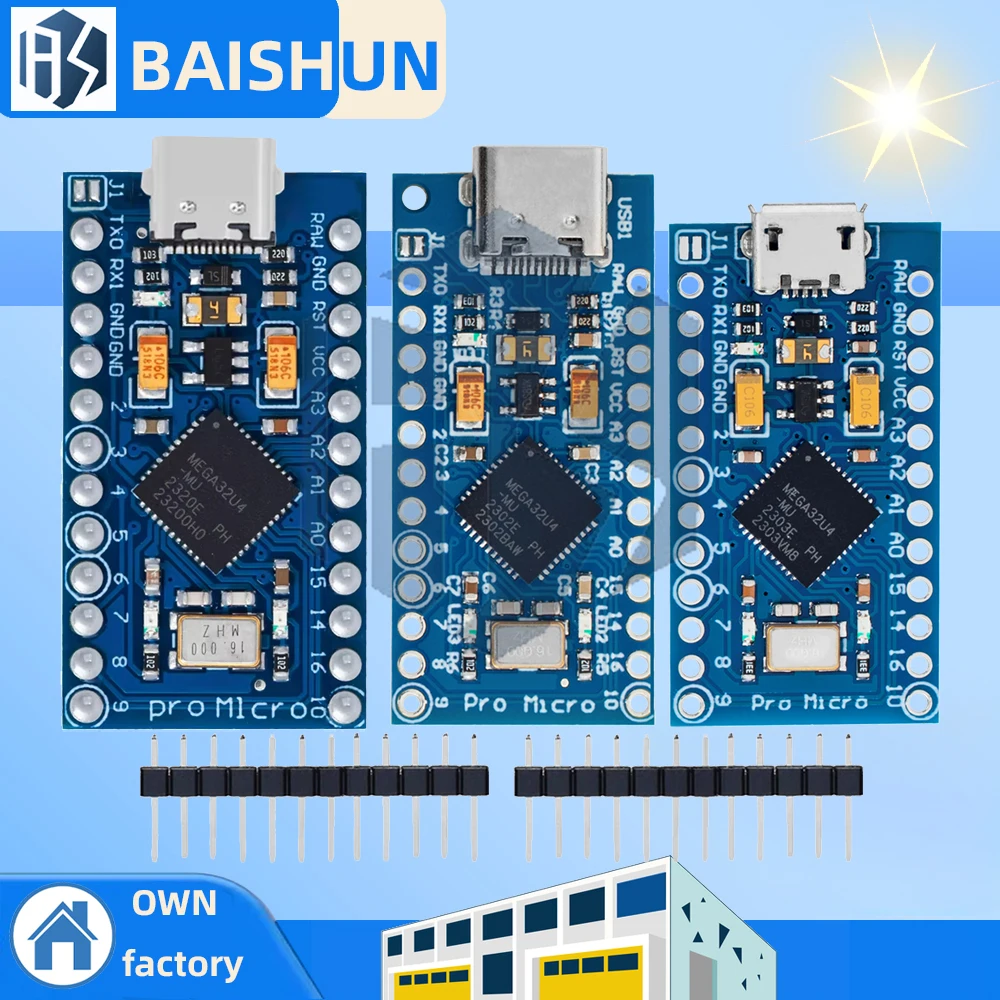 Pro Micro ATmega32U4 5 В 16 МГц Замена ATmega328 для Arduino TYPE-C с 2-рядным разъемом для Leonardo Mini Usb Interface Pro