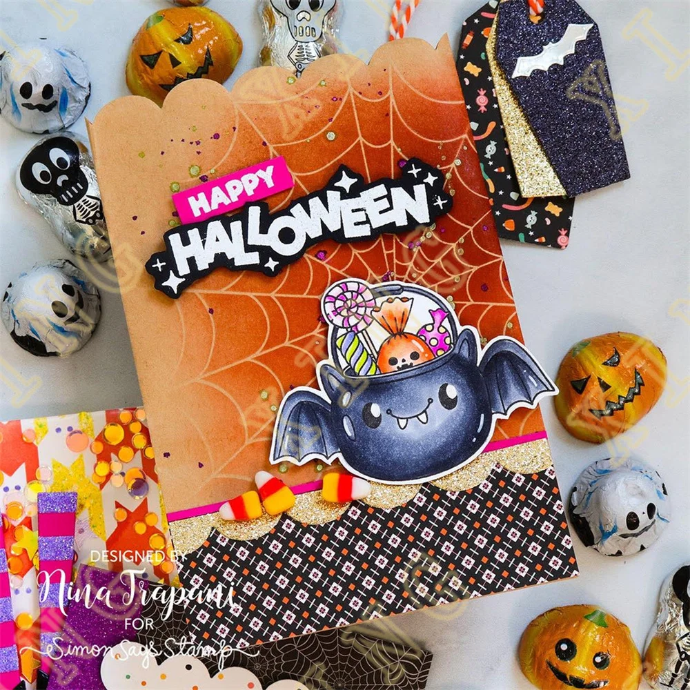 Halloween Witch Coffin Houndstooth Bats New Metal Cutting Dies Stamps Stencil Scrapbook Diary Decoration Embossing Template