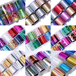 2.5*100cm Transfer Starry Paper Nail Foil Set Holographic Metal Gold Silver Nail Wraps 10Roll/box DIY Professional Nail Decal