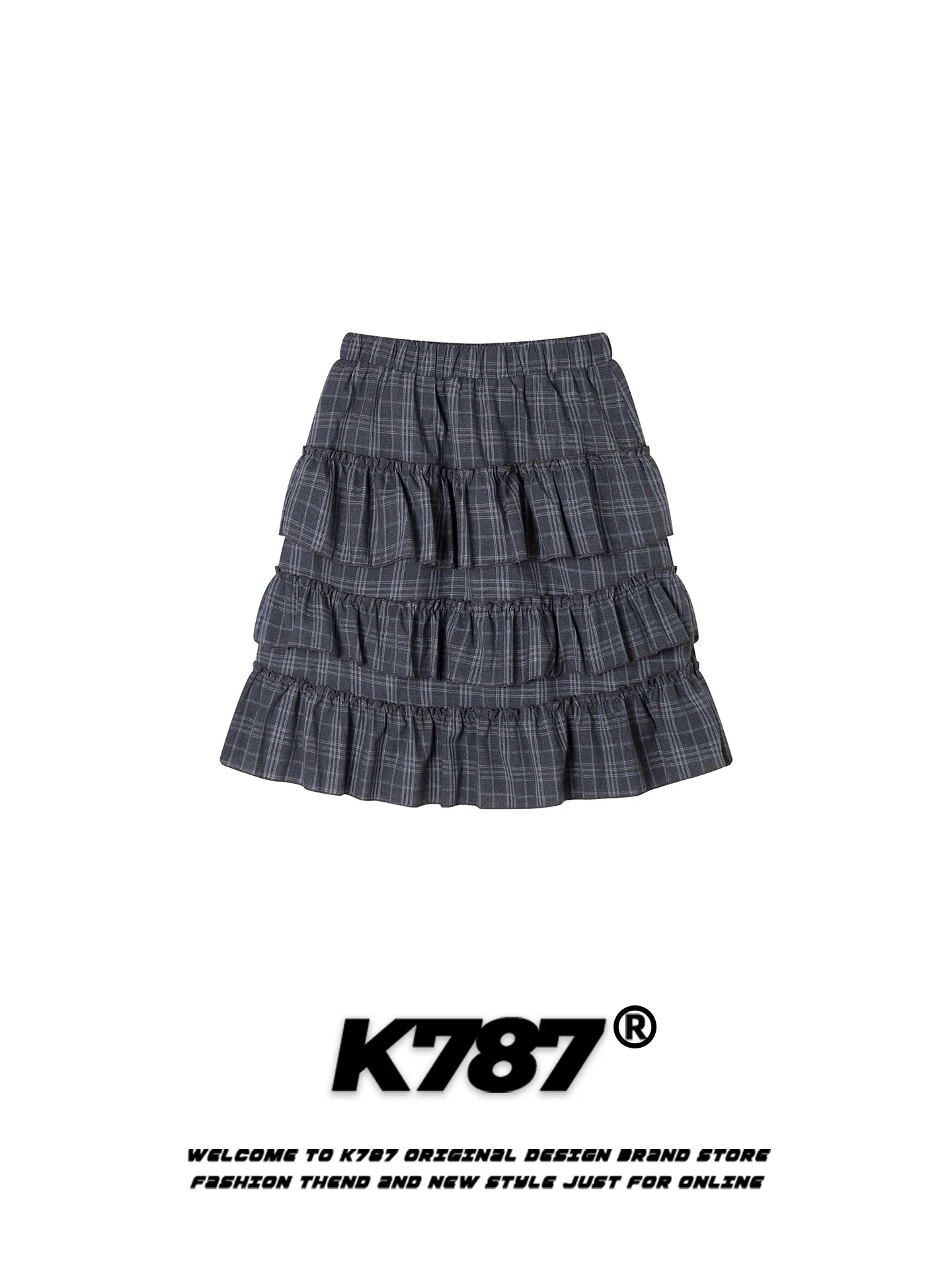 

K787 American Retro Plaid f Skirt Women's School Sweet Girl Y2K Anti-Aging Cake f Skirt Commute Simple Sle Polyester