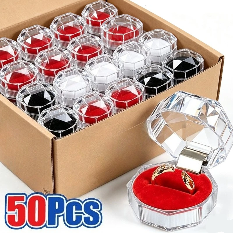 1-50pcs Clear Acrylic Jewelry Display Box Ring Earring Storage Organizer Case Wedding Package Box Transparent Crystal Display