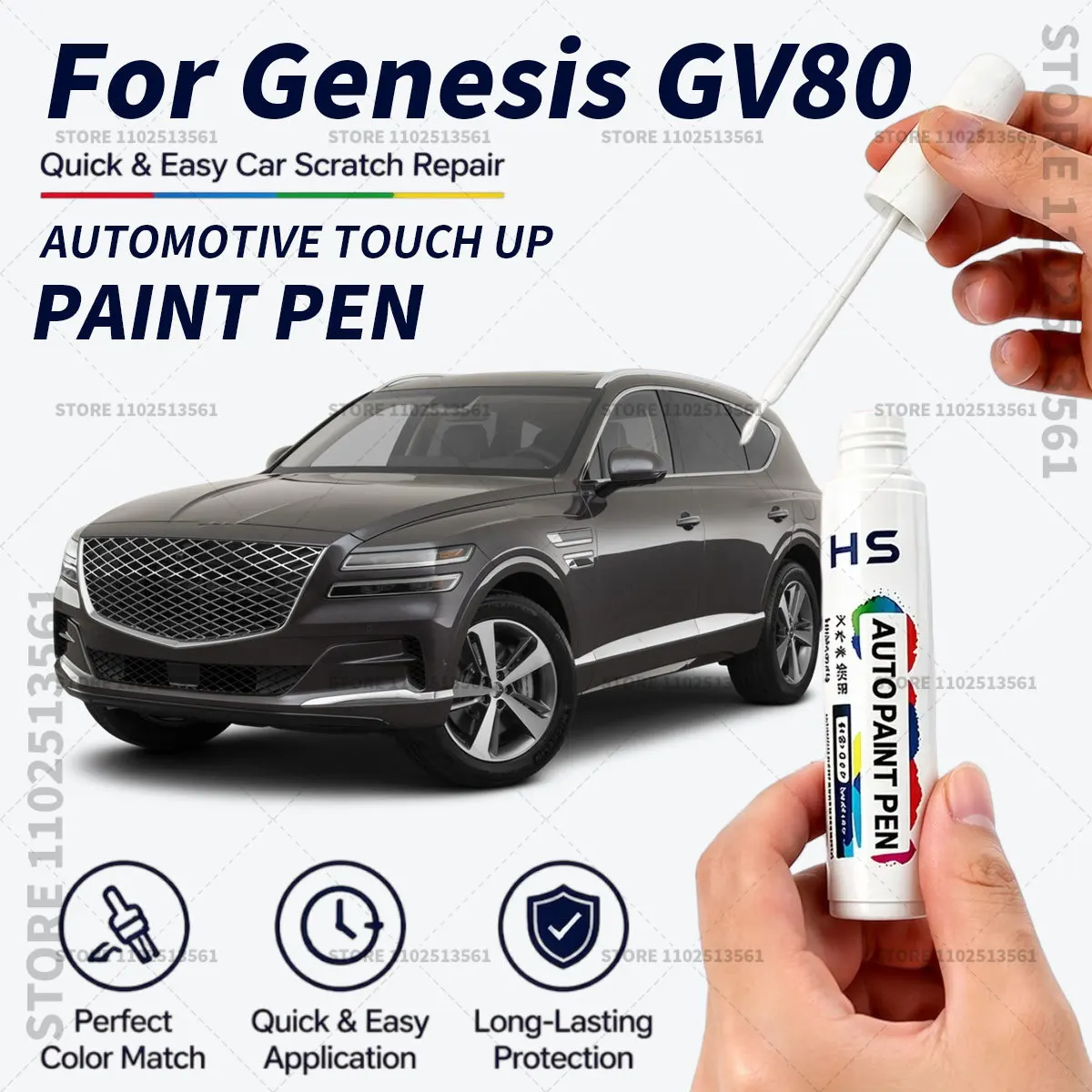 Bolígrafo de pintura para retoques Genesis GV80, reparación rápida de arañazos y golpes en el coche, pincel de pintura, blanco, verde, azul Capri, plateado Savile