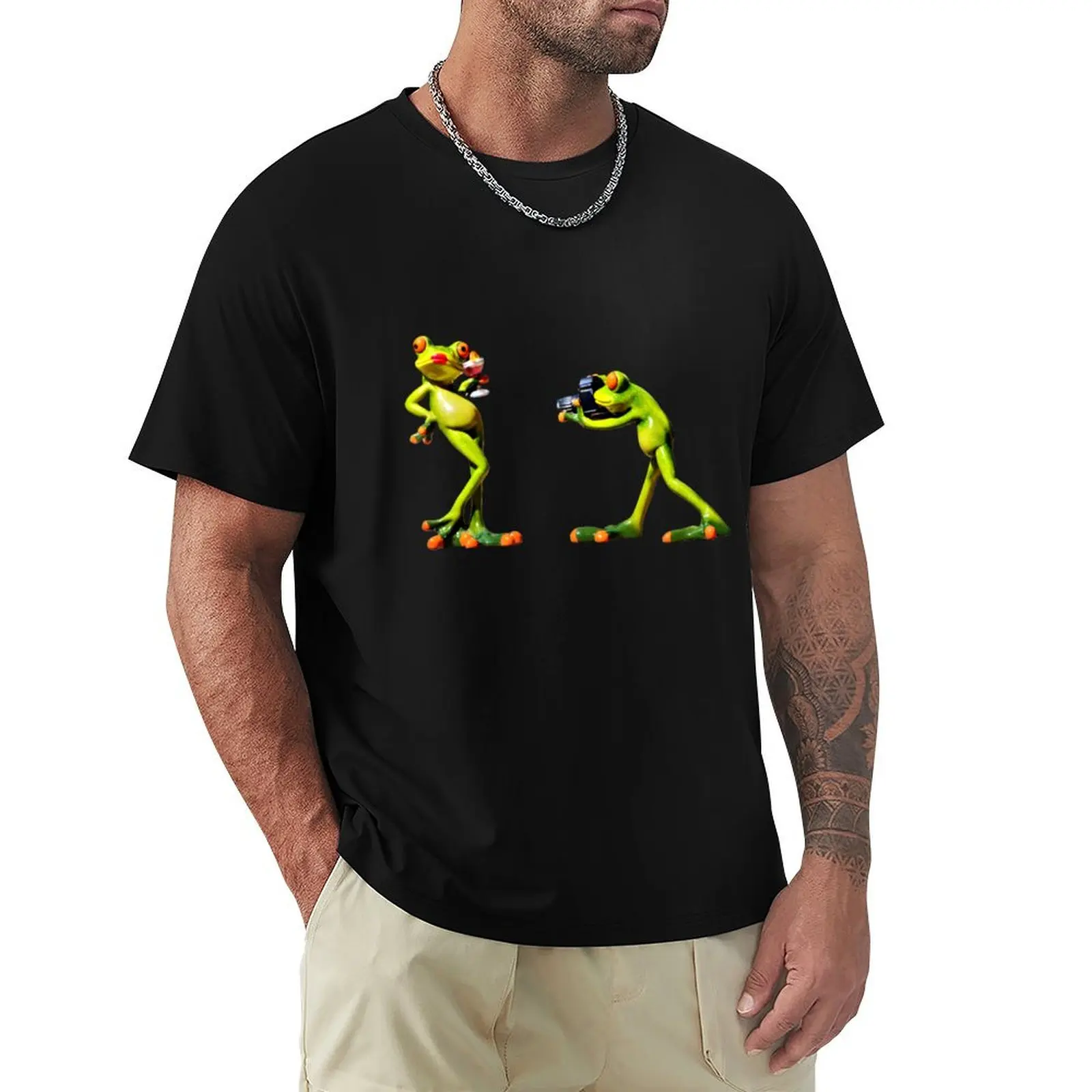 Frog photographer T-Shirt Short sleeve tee boys whites sweat tops Men's cotton t-shirt