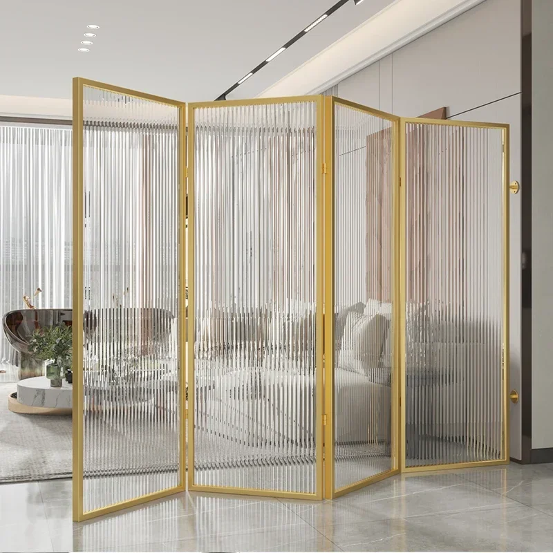 Customized Changhong Glass Screen Partition, Foldable Mobile Restaurant, Living Room, Light Luxury Iron Art,