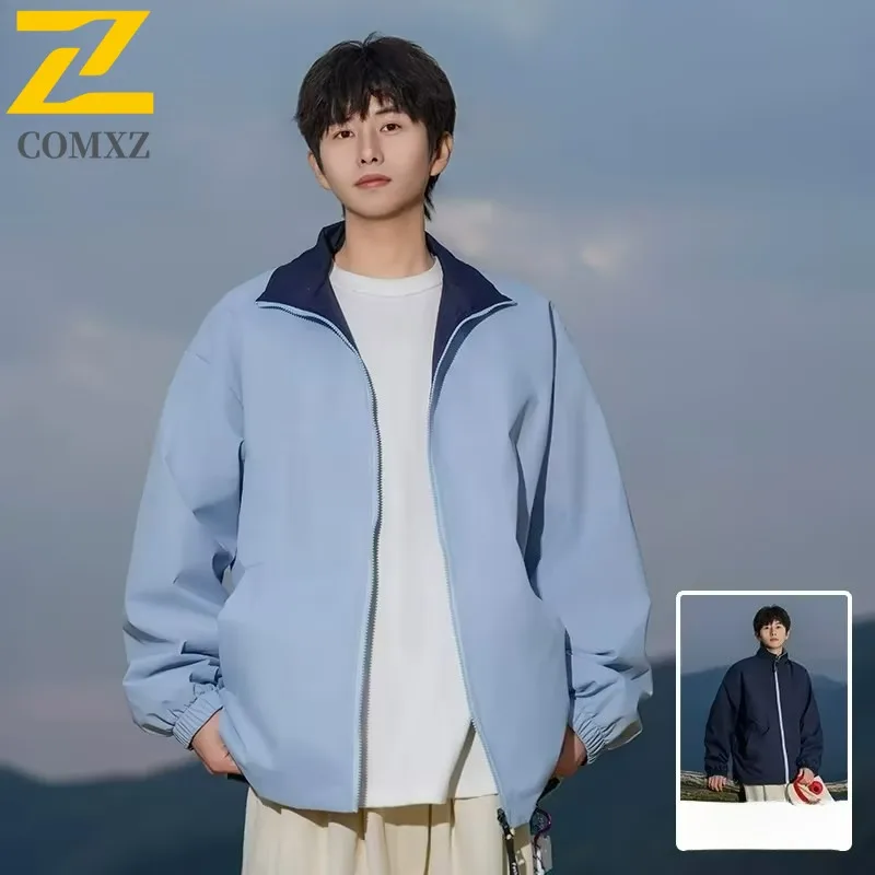 

COMXZ Роскошная мужская куртка, повседневная куртка с воротником-стойкой, дизайн для пешего туризма, кемпинга, прочное пальто на молнии, легкая повседневная стильная осенняя ветровка