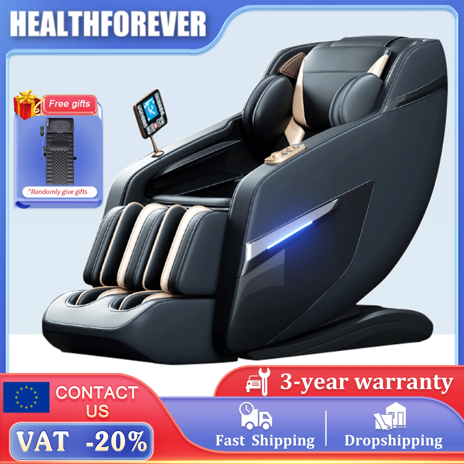 

massage chair 3-year warranty for fast shipping Luxury Heating Massage Head Touch screen Intelligent Full body Kneading massage