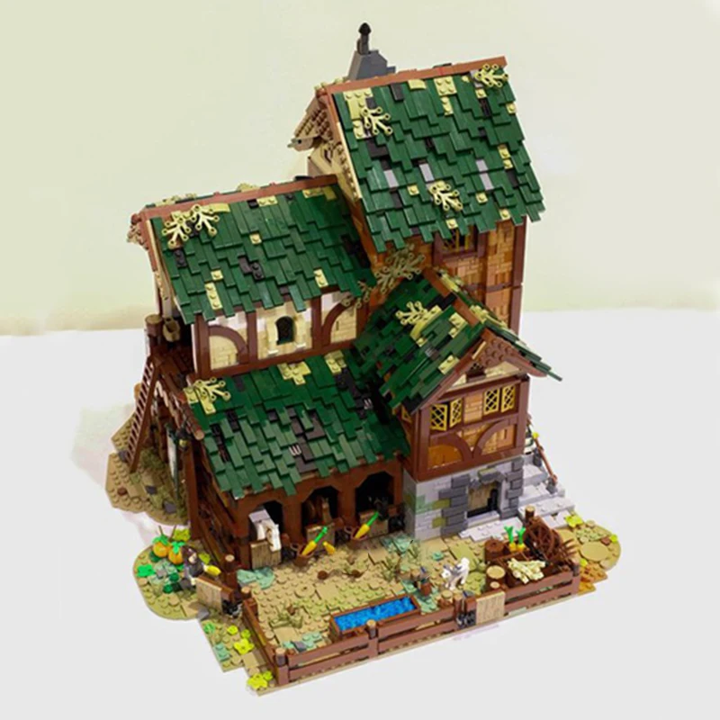 4121 Uds. MOC Granero Medieval arquitectura Retro escénica DIY modelo bloques de construcción juguetes de cumpleaños regalo