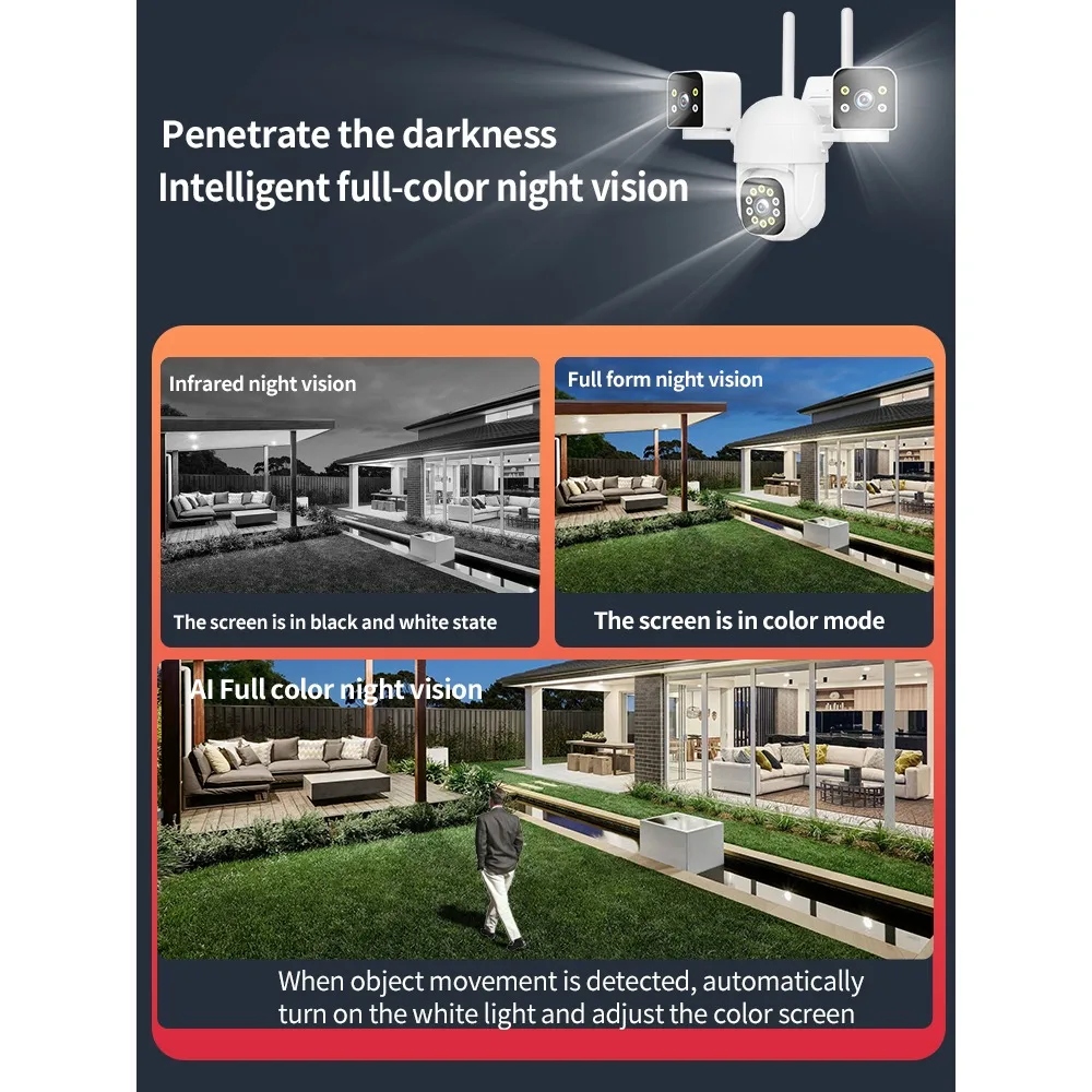 15MP 6K WIFI IP كاميرا خارجية تتبع الحركة PTZ 4K كاميرا فيديو ثلاثة عدسة ثلاثة شاشة نظام أمان مقاوم للماء O-KAM Pro