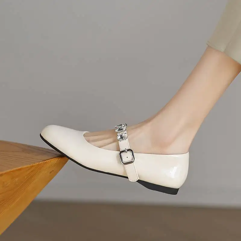 Krazing Pot Fashion Cow Skin Round Toe Women Summer Modern Street Wear Mary Janes Ballet Dancer Shallow Crystal Diamond Flats