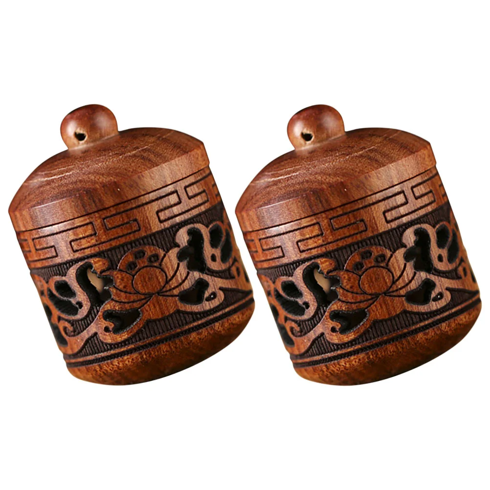 2 Pcs Wooden Aromatherapy Pendant Portable Bottle DIY Small Diffuser Bag Hanging Decor Decors Carving Charm