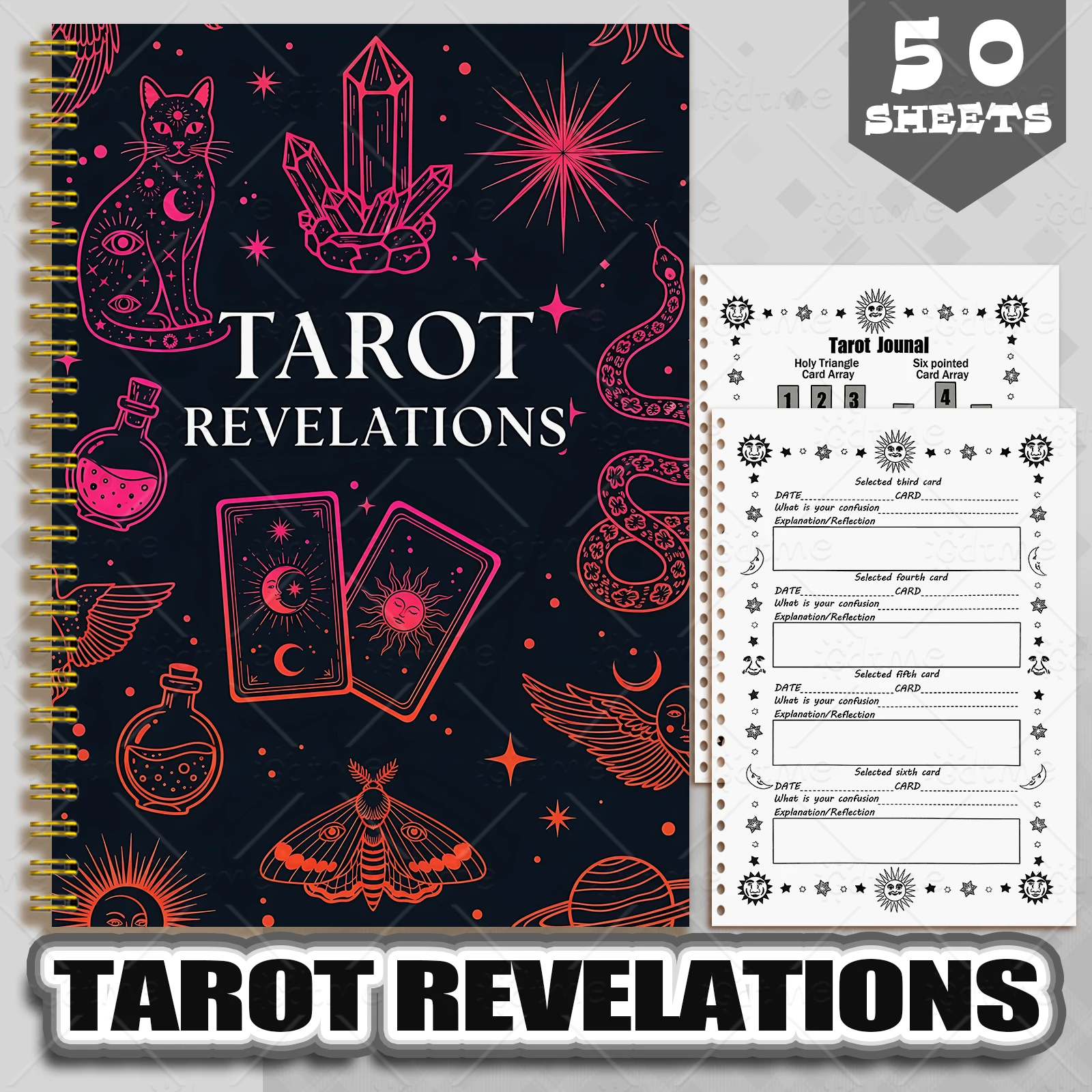Bloc de notas de 50 hojas Tarot Revelations, misterioso juego de adivinación para fiestas, para mujeres y hombres, con pestañas, bloc de notas de adivinación