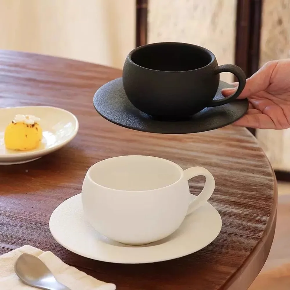 Drinkware Japanese-style Coffee Cup Set 300ml Matte Texture Tea Cup with Base Ceramic Milk Cup Café