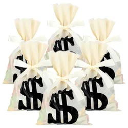 Money Treat Bags Dollar Candy Cellophane Bag Loot Bags Dollar Sign Sacks with Ribbon for Toy Party Favor Theme Party Supplies