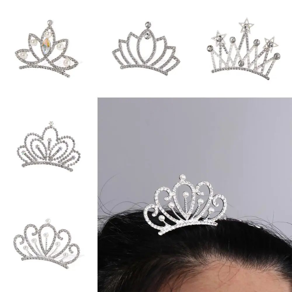 Moda pérola cristal coroa pente de cabelo borboleta flor crianças tiara bandana presilhas estrela strass grampos de cabelo diariamente