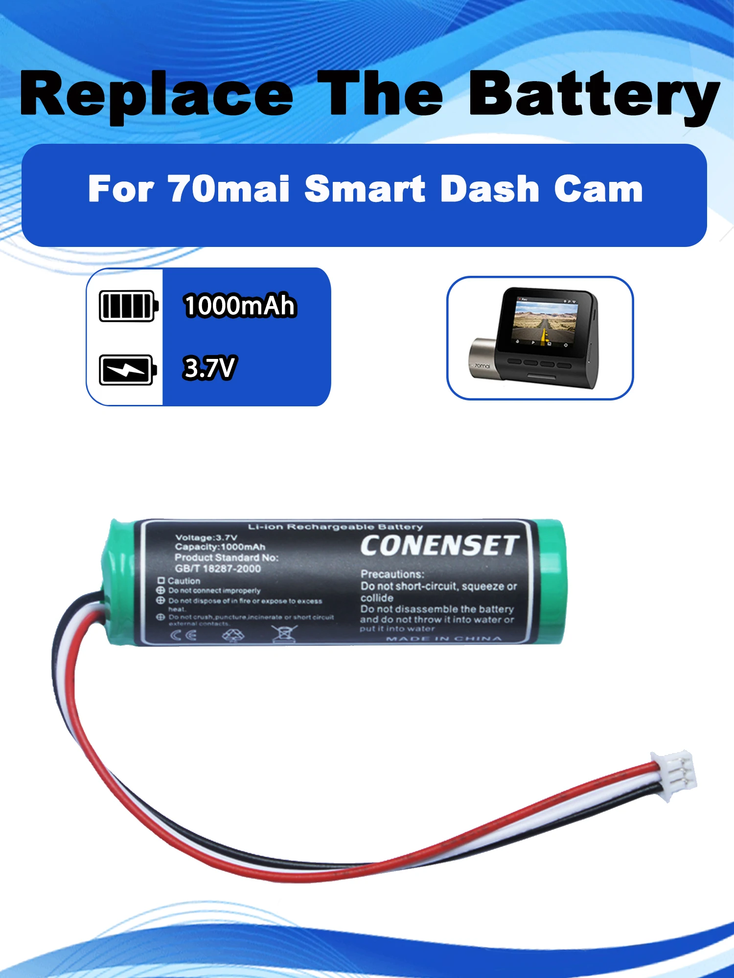 3.7V HMC1450 Replacement Battery For 70mai Smart Dash Cam Pro A500S PRO A500 A800 Midrive D02 Car Video Recorder Accessories